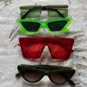 Trendy Green and Red Sunglasses Set